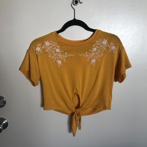 NEW Yellow embroidered tie bottom crop top